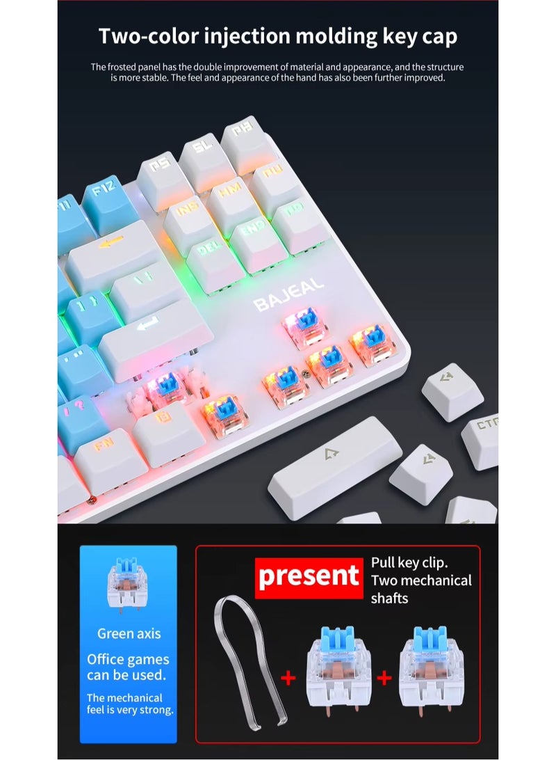 Bajeal K100 Wired  RGB Breathing Light 87 Keys Blue Switch Gaming Mechanical Keyboard for Desktop and Laptop (Powder+Whit - Image 4