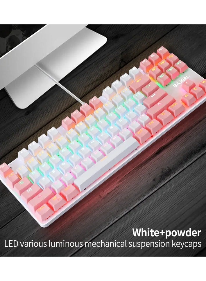 Bajeal K100 Wired  RGB Breathing Light 87 Keys Blue Switch Gaming Mechanical Keyboard for Desktop and Laptop (Powder+Whit - Image 5
