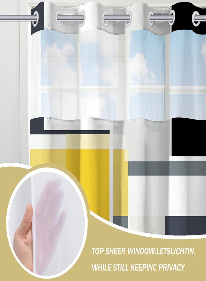 KINUUIS Yellow Hookless Shower Curtain Set with Snap in Liner, Yellow Black White Bathroom Decor, 71x74 Inches, Geometric Bathroom Curtain with Liner and See Through Top Window - Image 3
