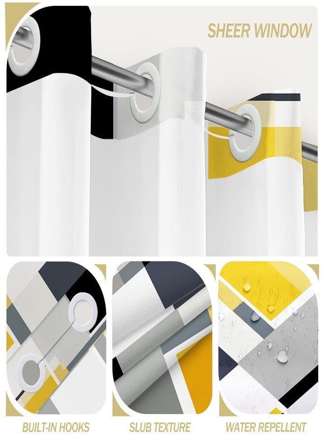 KINUUIS Yellow Hookless Shower Curtain Set with Snap in Liner, Yellow Black White Bathroom Decor, 71x74 Inches, Geometric Bathroom Curtain with Liner and See Through Top Window - Image 5