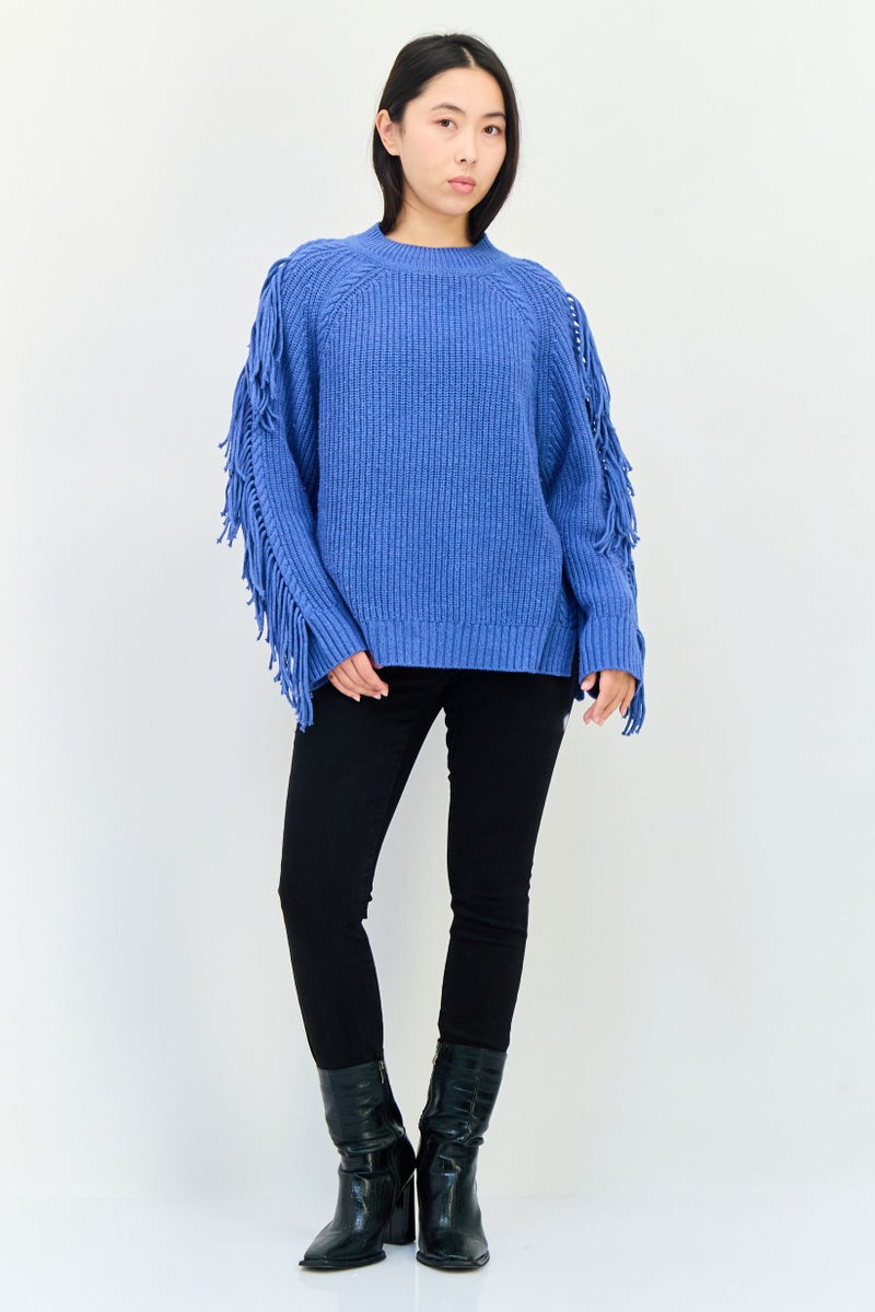 WHISTLES Women Oversized Fit Mock Neck Cable Knitted Sweater, Blue - Image 4