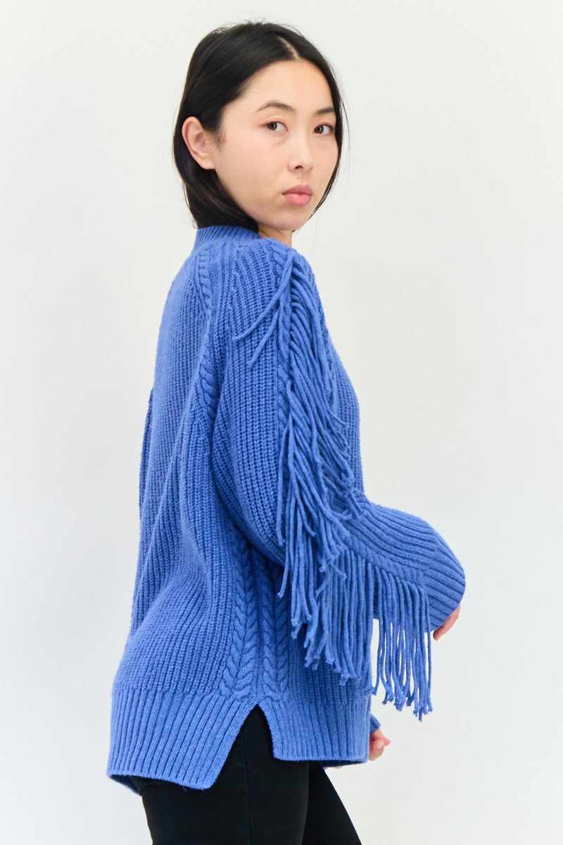 WHISTLES Women Oversized Fit Mock Neck Cable Knitted Sweater, Blue - Image 2