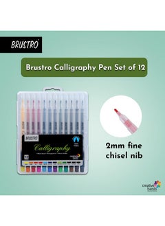 بروسترو قلم الخط BRUSTRO | 2 مم | مجموعة من 12 لونًا | غير سام، ألوان زاهية، كتابة، قائم على الماء، مقاوم للبهتان، سريع الجفاف | مثالي للطلاب والمحترفين.  - Image 3