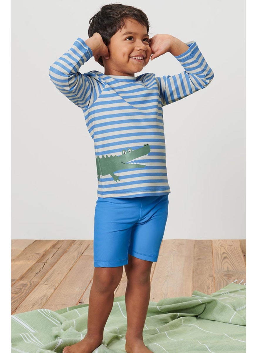 Tchibo Toddlers Boys 2 Pcs Stripe Top And Bottom Set, Blue  - Image 1