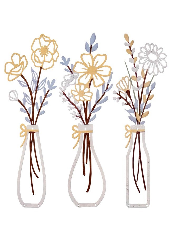 colorleaf 3 Piece Lightweight Metal Wall Decor, Bathroom Wall Art Minimalist Flower Artwork for Kitchen Living Room Bedroom, Housewarming Gifts (13.7" x 6") - Image 1
