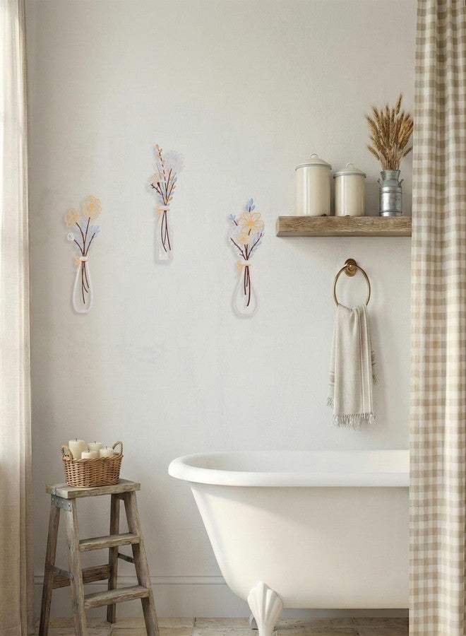 colorleaf 3 Piece Lightweight Metal Wall Decor, Bathroom Wall Art Minimalist Flower Artwork for Kitchen Living Room Bedroom, Housewarming Gifts (13.7" x 6") - Image 5
