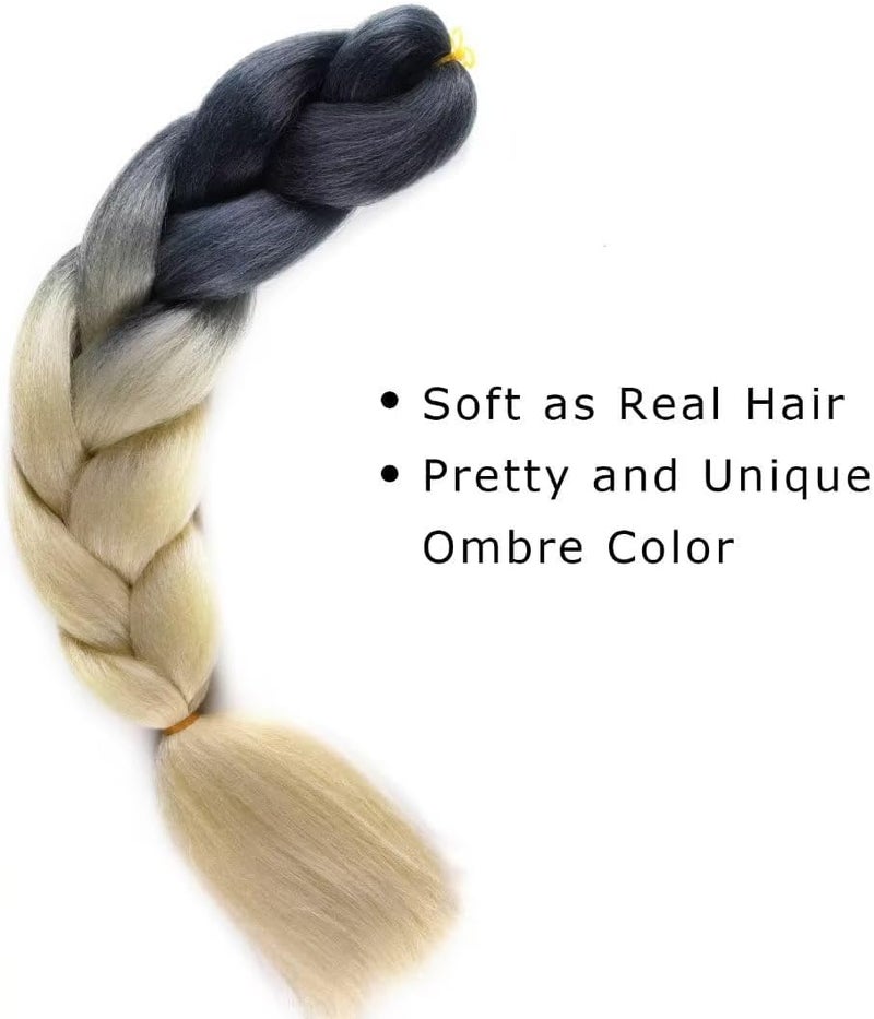 Excefore Ombre Braiding Hair 24 Inch, 3 Packs 24 Inch Braiding Hair, Extension Ombre Colors Hot Water Seal Soft High Temperature Braiding Hair, Heat Resistance Synthetic Hair for Braiding (Black-Blonde) - Image 5