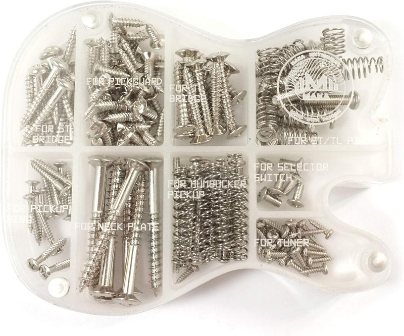 MAKA Guitar Screw Kit Assortment with Custom Acrylic Storage Box for Electric Guitar Bridge, Pickup, Pickguard, Tuner, Switch, Neck Plate, with Springs, Chrome - Image 2