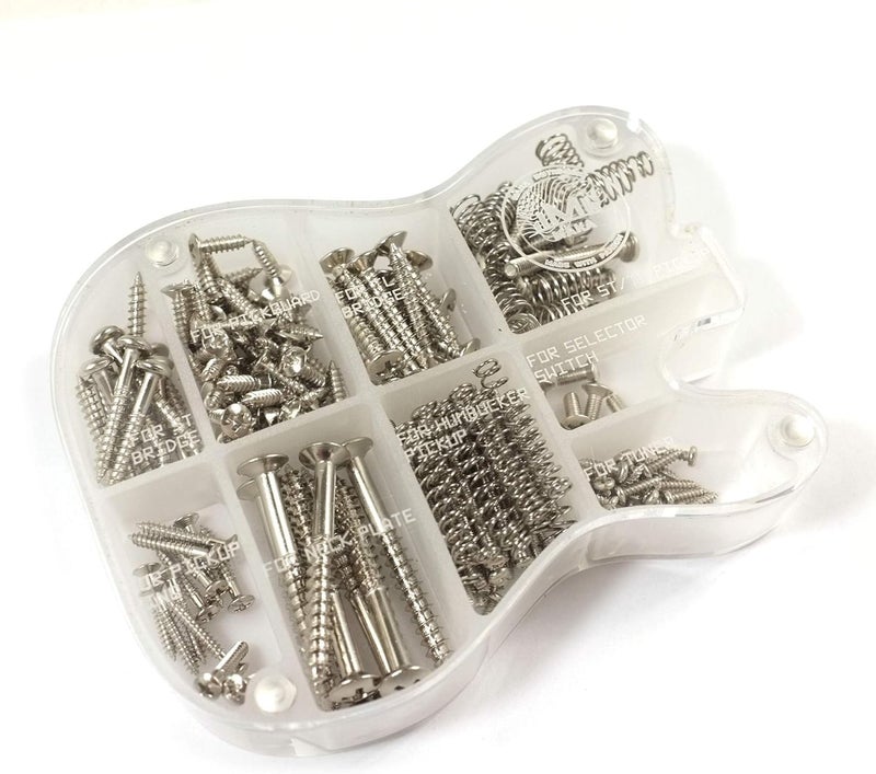 MAKA Guitar Screw Kit Assortment with Custom Acrylic Storage Box for Electric Guitar Bridge, Pickup, Pickguard, Tuner, Switch, Neck Plate, with Springs, Chrome - Image 3