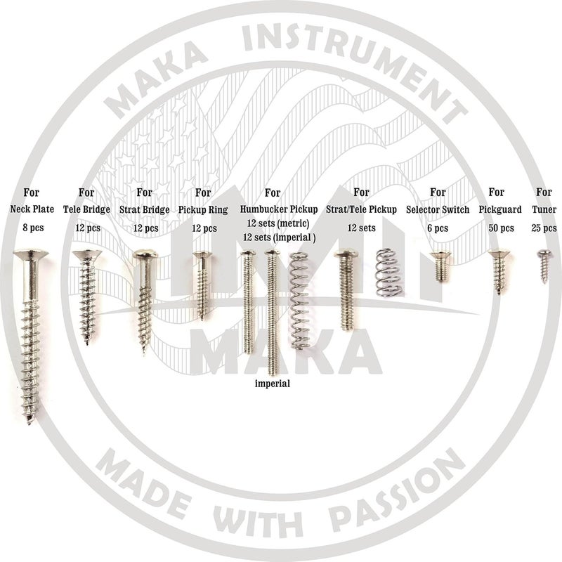 MAKA Guitar Screw Kit Assortment with Custom Acrylic Storage Box for Electric Guitar Bridge, Pickup, Pickguard, Tuner, Switch, Neck Plate, with Springs, Chrome - Image 5