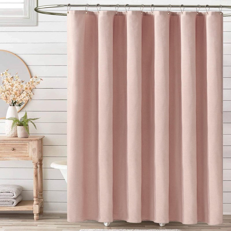 BTTN Blush Fabric Shower Curtain - Linen Textured Weighted Cloth Shower Curtain Set with 12 Plastic Hooks, Machine Washable, Hotel Spa Luxury, Decorative Neutral Bath Curtains for Bathroom, 72x72 - Image 3