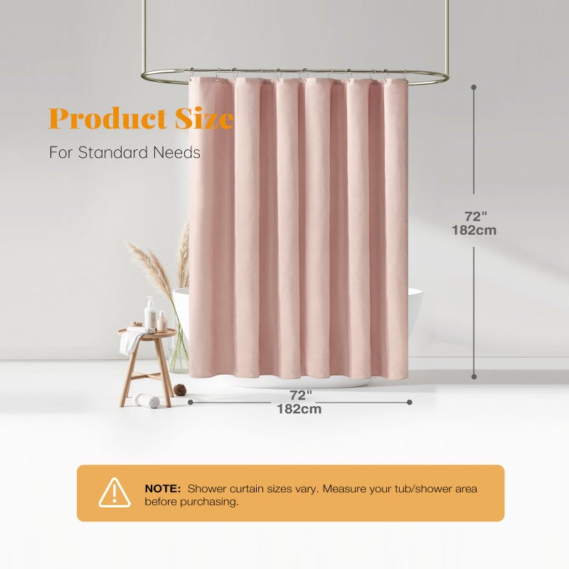 BTTN Blush Fabric Shower Curtain - Linen Textured Weighted Cloth Shower Curtain Set with 12 Plastic Hooks, Machine Washable, Hotel Spa Luxury, Decorative Neutral Bath Curtains for Bathroom, 72x72 - Image 5