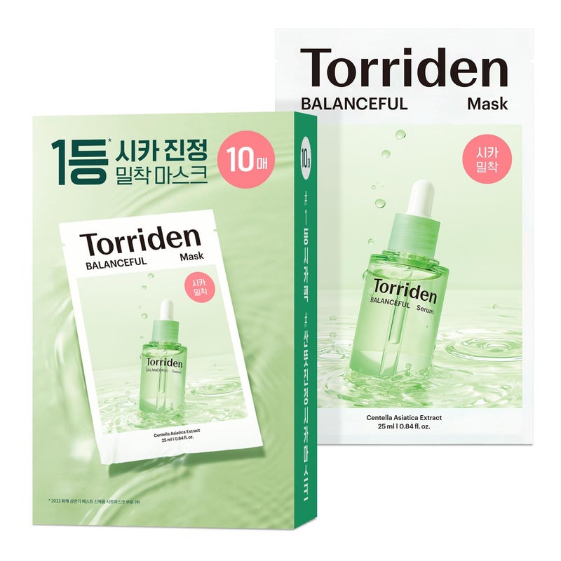 Torriden Torriden BALANCEFUL Cica Facial Masks 10 sheets  Extra Soothing Care  5D CICA Hydrolyzed Hyaluronic Acid Panthenol  Korean Face Mask