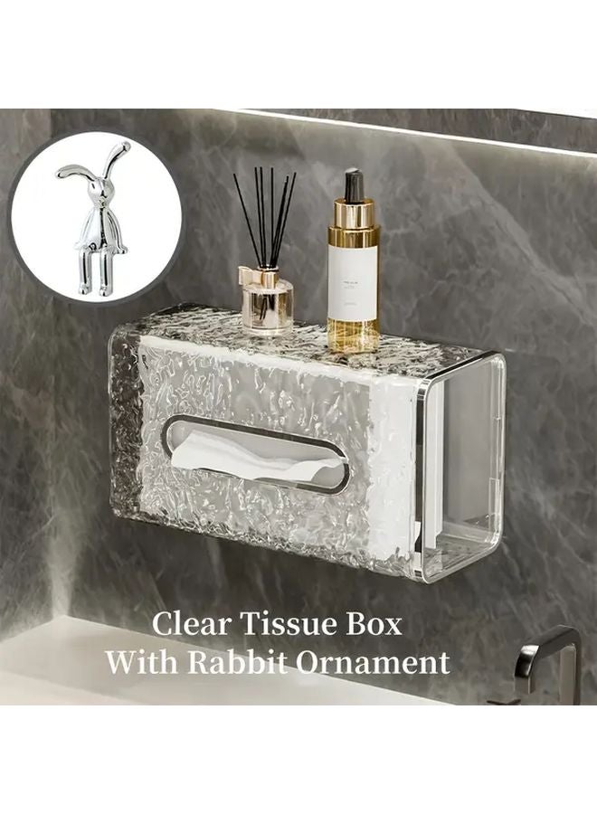 Water Ripple Transparent Tissue Box With Rabbit Decoration Plastic Holder For Home Organization - Image 3