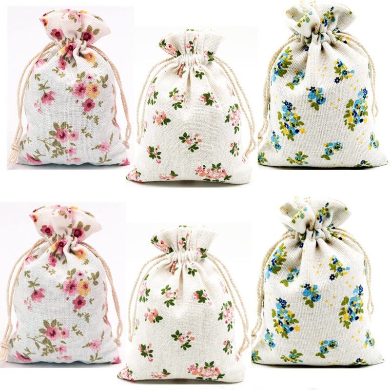 Autupy 30 Pack 5.5 x 3.9 Inch Floral Burlap Drawstring Bags Floral jewelry bags Packing Storage Linen Jewelry Pouches Sacks for Wedding Birthday Party Shower