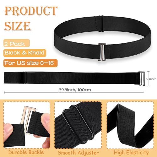 HAWOWZ 2Pcs No Show Stretch Belt for Women Invisible Elastic Belt Stretch, Adjustable Strap Belt with Flat Buckle for Jeans Pants Dresses - Image 3