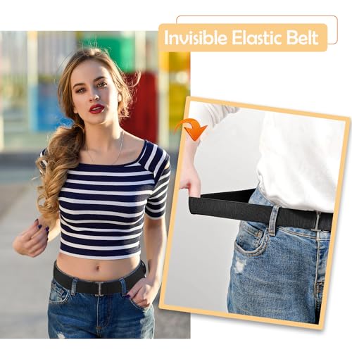 HAWOWZ 2Pcs No Show Stretch Belt for Women Invisible Elastic Belt Stretch, Adjustable Strap Belt with Flat Buckle for Jeans Pants Dresses - Image 2