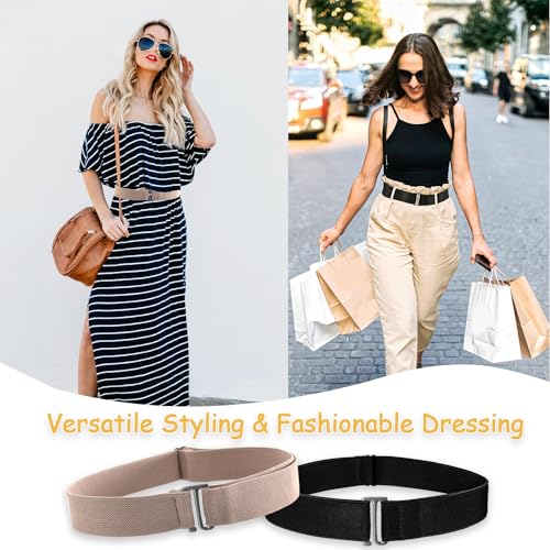 HAWOWZ 2Pcs No Show Stretch Belt for Women Invisible Elastic Belt Stretch, Adjustable Strap Belt with Flat Buckle for Jeans Pants Dresses - Image 5