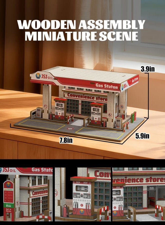 MOCBURIKU حالة عرض ديوراما خشبية 1/64 مع أضواء LED (محطة وقود) - Image 3