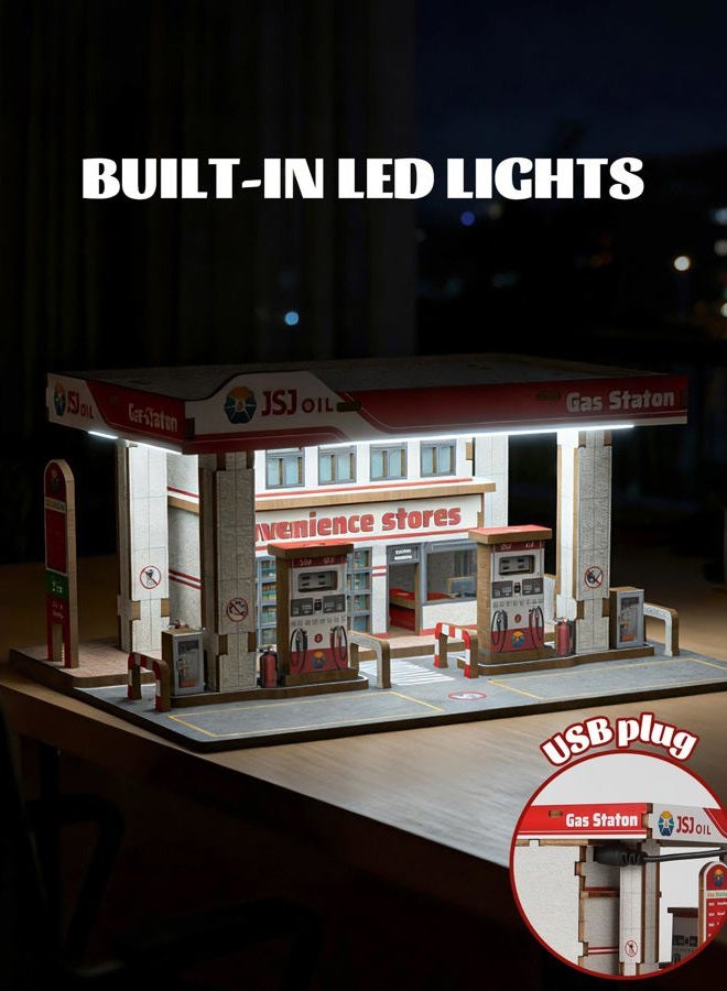 MOCBURIKU حالة عرض ديوراما خشبية 1/64 مع أضواء LED (محطة وقود) - Image 4