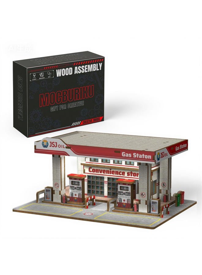 MOCBURIKU حالة عرض ديوراما خشبية 1/64 مع أضواء LED (محطة وقود) - Image 1