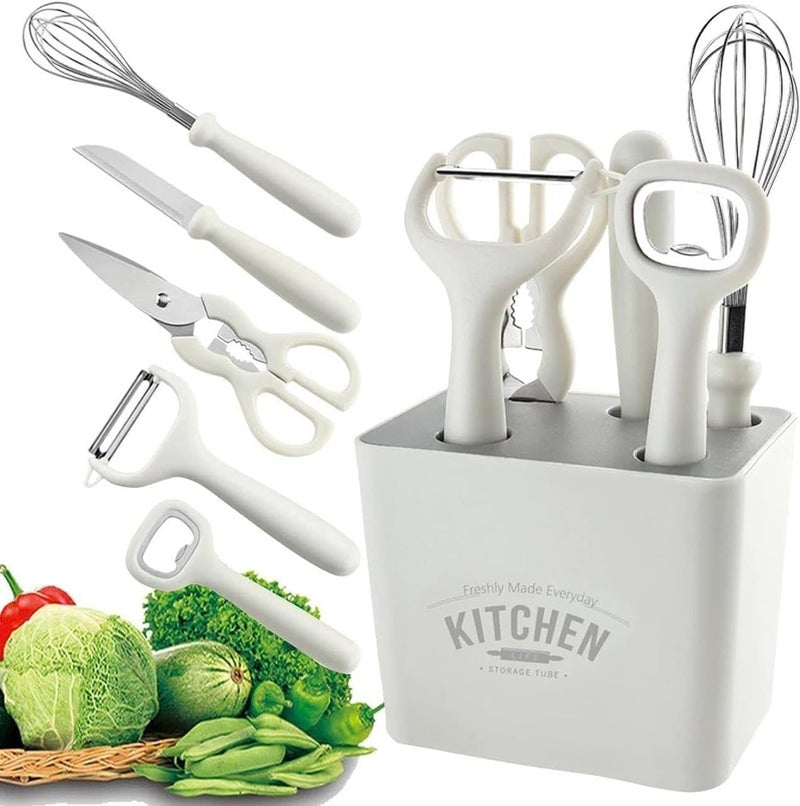 Menrexa 6pcs Kitchen Gadgets Set Includes Kitchen Scissors Paring Knife Whisk Bottle Opener Peeler and Utensil Holder Essential Kitchen Utensils Set for Home Cooking - Image 1