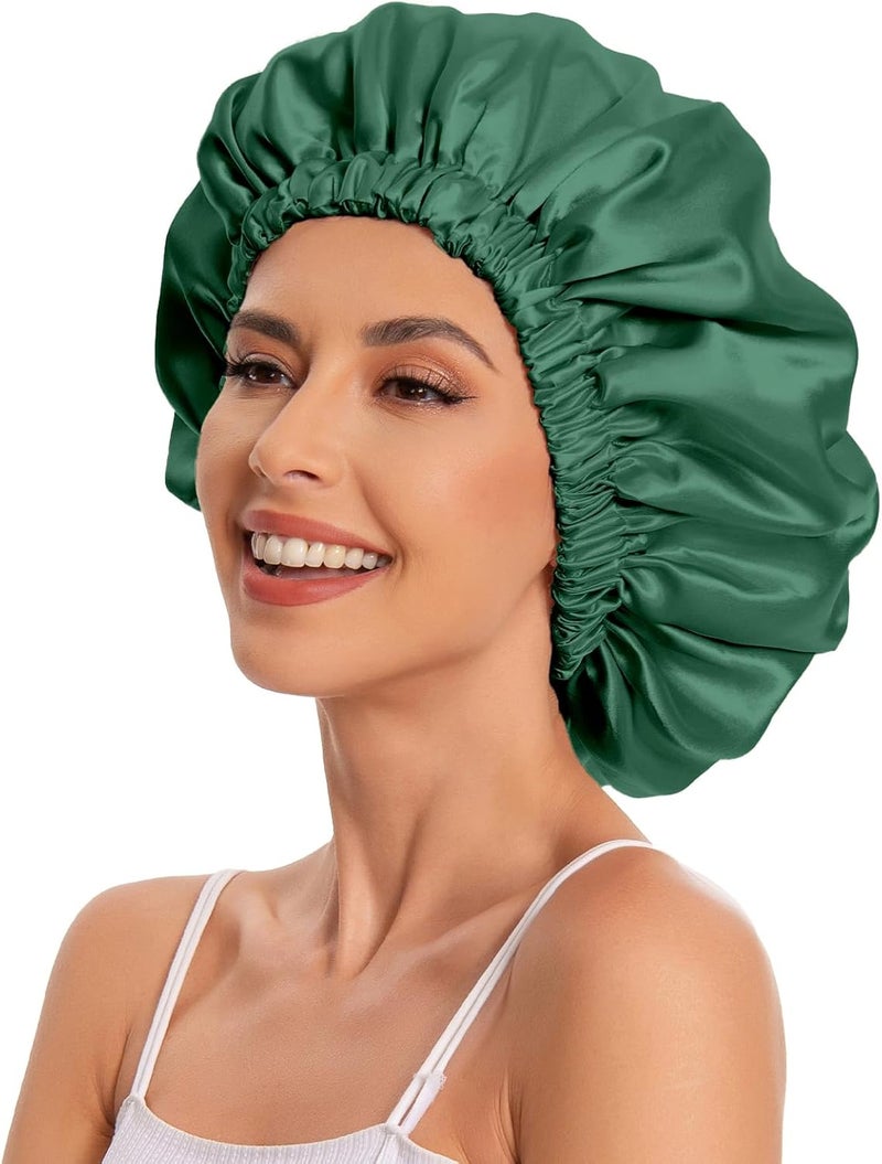 Edoneery Satin Bonnet Silk Bonnet Hair Bonnet For Sleeping Satin Bonnet For Hair Bonnets For Women Silk Bonnet For Natural Hair (Blackish Green) - Image 4