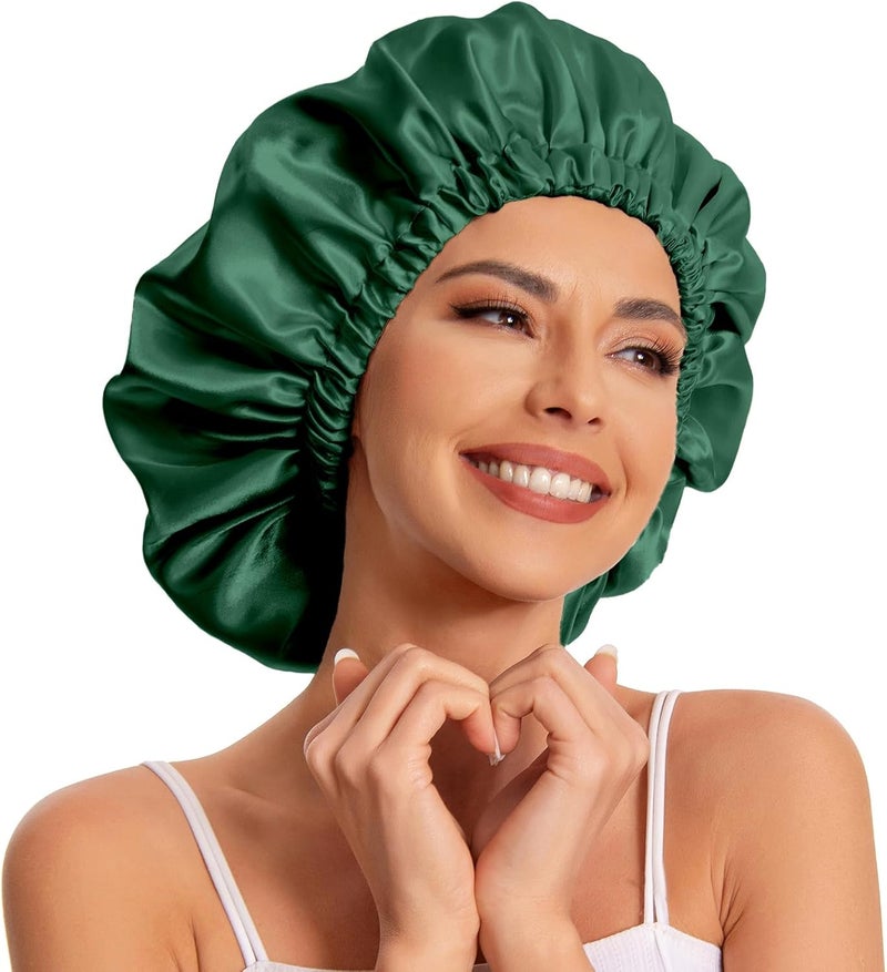 Edoneery Satin Bonnet Silk Bonnet Hair Bonnet For Sleeping Satin Bonnet For Hair Bonnets For Women Silk Bonnet For Natural Hair (Blackish Green) - Image 1