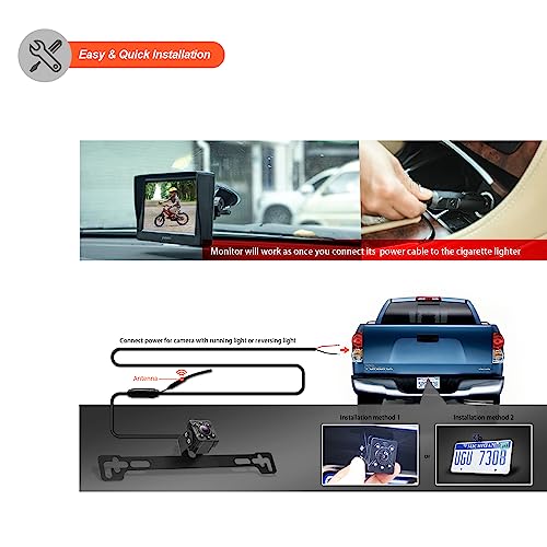 yuwei Digital Wireless Backup System, Waterproof and Night Vision Wireless License Plate Rear View Camera + 4.3’’ Wireless Display for RV, Cars, Truck, Vans - Image 2