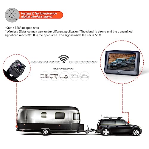 yuwei Digital Wireless Backup System, Waterproof and Night Vision Wireless License Plate Rear View Camera + 4.3’’ Wireless Display for RV, Cars, Truck, Vans - Image 3
