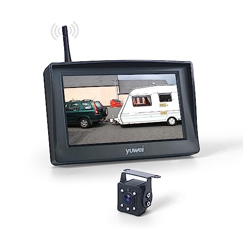 yuwei Digital Wireless Backup System, Waterproof and Night Vision Wireless License Plate Rear View Camera + 4.3’’ Wireless Display for RV, Cars, Truck, Vans - Image 1
