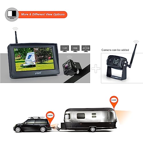 yuwei Digital Wireless Backup System, Waterproof and Night Vision Wireless License Plate Rear View Camera + 4.3’’ Wireless Display for RV, Cars, Truck, Vans - Image 5