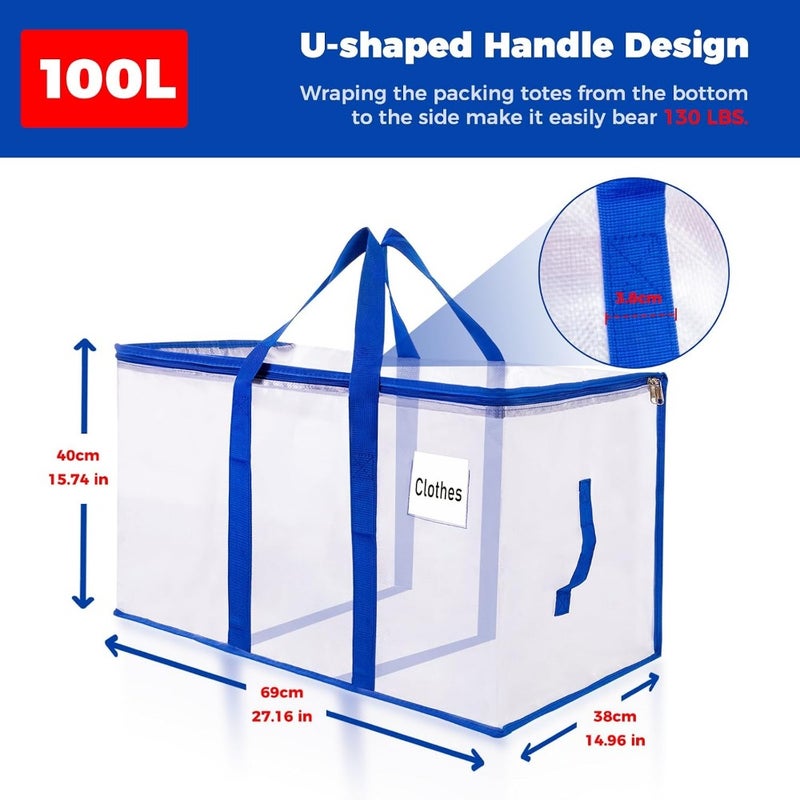 Moving Bags 105L, Storage Bag with Zipper Heavy Duty Extra Large, Moving Supplies Clear Packing Foldable Duffle Travel College Dorm or Christmas Tree - Image 2