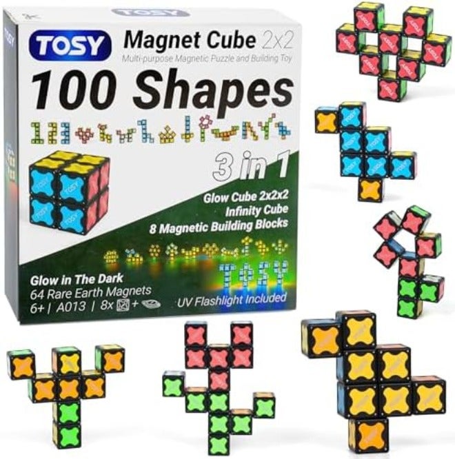 TOSY Magnet Cube 2x2 - 8 Blocks, 2-in-1 Toy: Puzzle & Infinity Cube, Glow-in-the-Dark Gift for Kids/Grandkids - Image 3