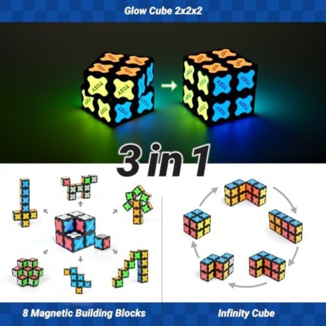 TOSY Magnet Cube 2x2 - 8 Blocks, 2-in-1 Toy: Puzzle & Infinity Cube, Glow-in-the-Dark Gift for Kids/Grandkids - Image 5