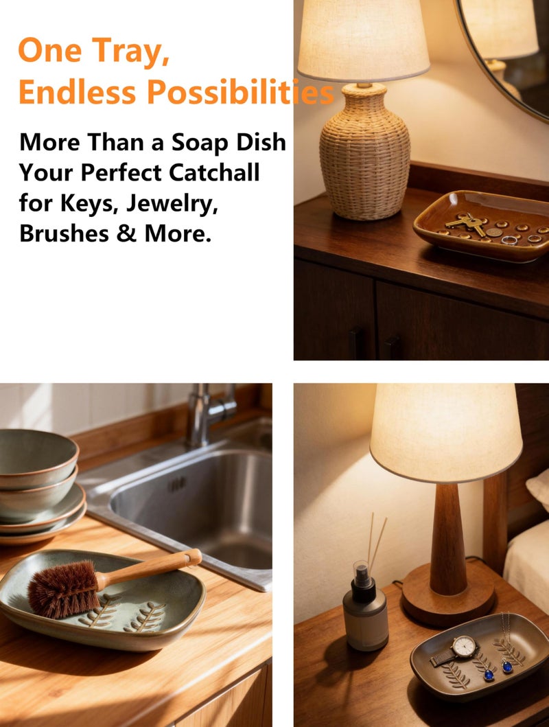 Miamolo Ceramic Soap Dish for Shower, Non-Slip Bar Soap Saver Tray Bar for Bathroom Kitchen Sink Bathtub, Easy to Clean, Raised Pattern - Keep Soap Dry, Dark Green - Image 5