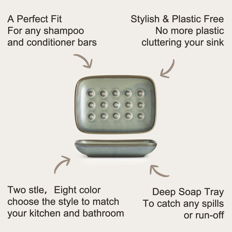 Miamolo Ceramic Soap Dish for Shower, Non-Slip Bar Soap Saver Tray Bar for Bathroom Kitchen Sink Bathtub, Easy to Clean, Raised Pattern - Keep Soap Dry, Dark Green - Image 3