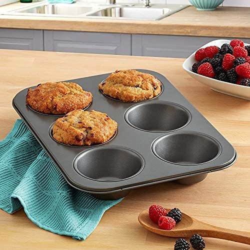 MoneySo 6 Cavity Muffin and Cupcake Pan Nonstick Brownie Cake Pan Carbon Steel bakeware for Oven Baking Gray - Image 2