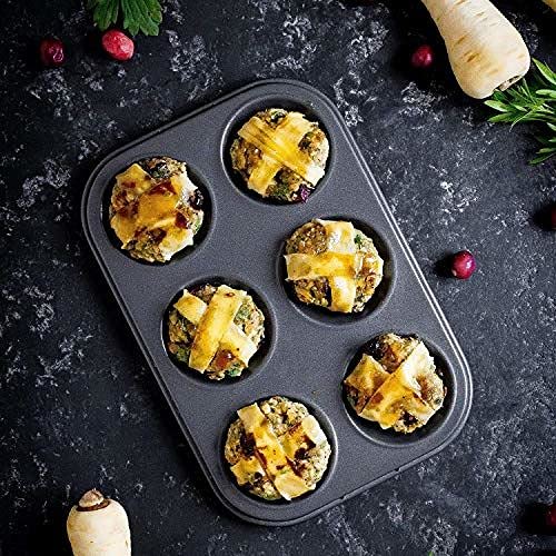 MoneySo 6 Cavity Muffin and Cupcake Pan Nonstick Brownie Cake Pan Carbon Steel bakeware for Oven Baking Gray - Image 3