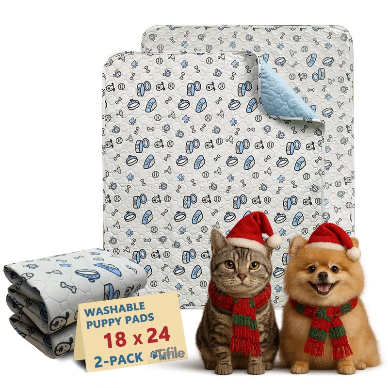 TIFILE Washable Pee Pads for Dogs 2 Pack Reusable Puppy Pads Absorbent Whelping Pads with Bone Print NonSlip Waterproof Pet Training Pads for Couch Crate Potty Training 18x24in - Image 2