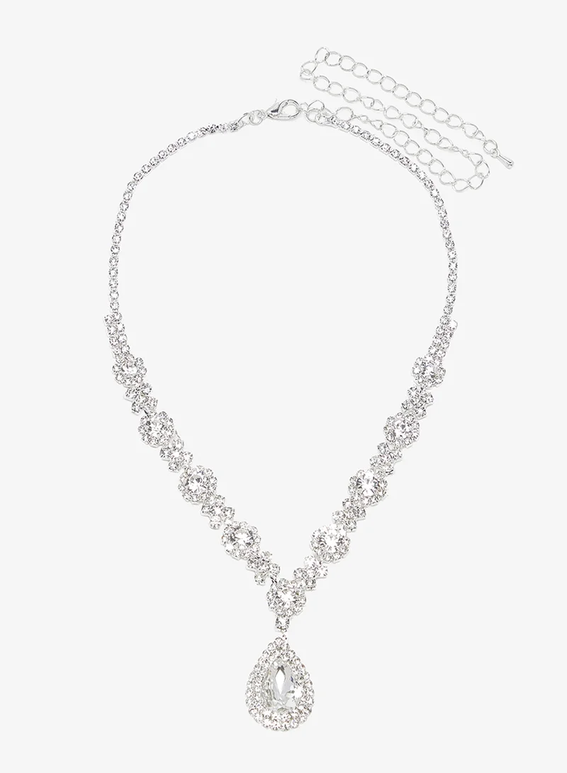 Khizana Gold Diamonte Jewelry Set With Earrings Bracelet Necklace