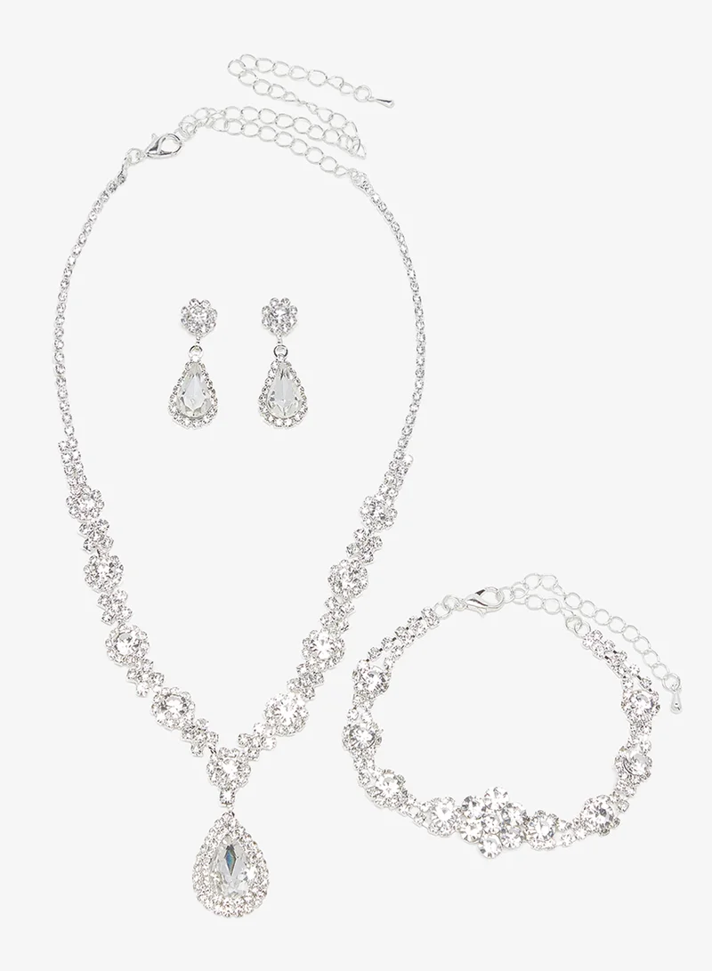 Khizana Gold Diamonte Jewelry Set With Earrings Bracelet Necklace