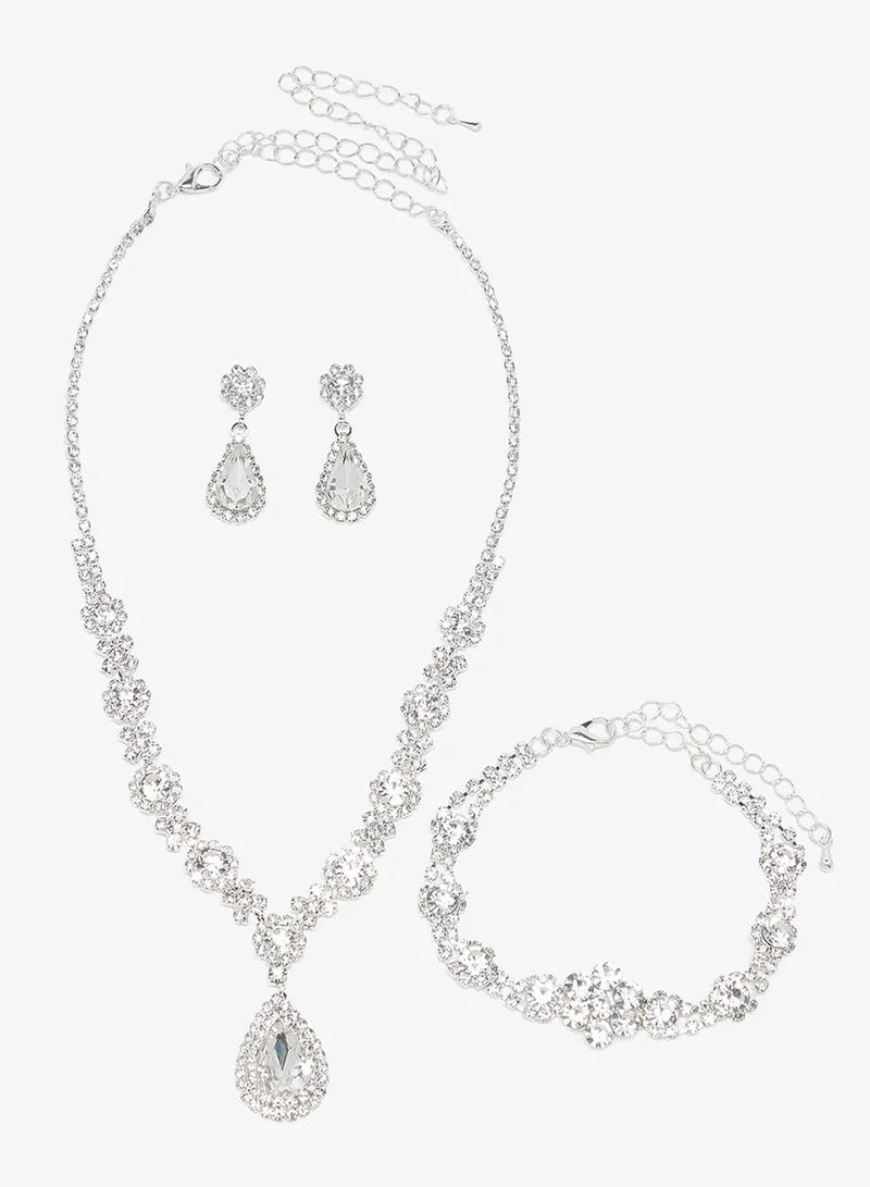 Khizana Gold Diamonte Jewelry Set With Earrings Bracelet Necklace