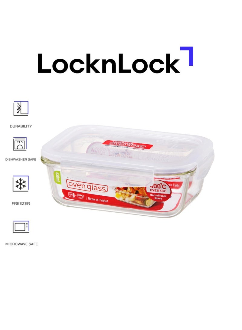 LOCK & LOCK LocknLock 630ml Oven Glass Rectangular Container – Durable, Microwave Safe Food Storage Solution - Image 1