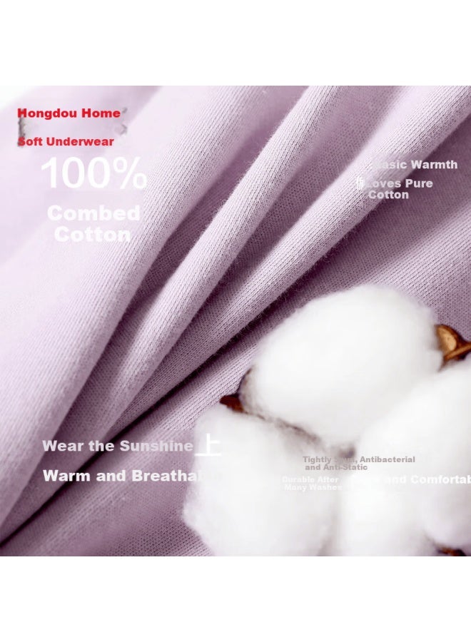 HOdo Home Hodohome Girls' Pure Cotton Antibacterial Anti-mite Anti-static Combed Cotton Camellia Oil Autumn Top And Bottom Set, Purple, Size 140 - Image 2