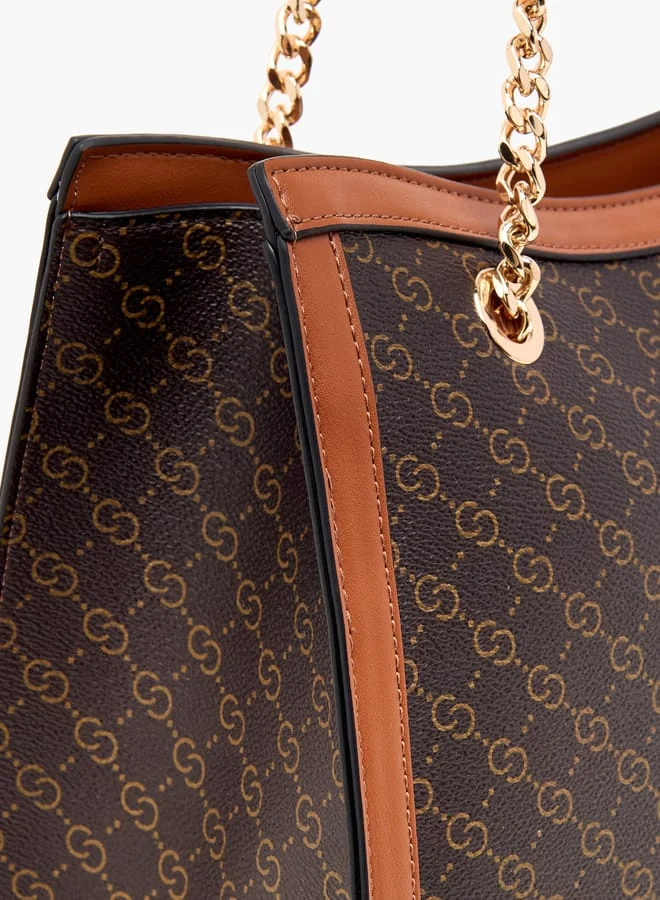 Celeste Women Monogram Print Tote Bag with Double Handle and Zip Closure