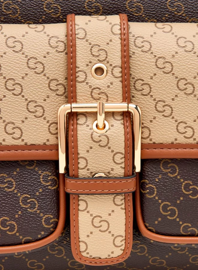 Celeste Women Monogram Print Tote Bag with Double Handle and Zip Closure