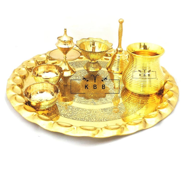 KBB Brass Fancy Pooja THALI Set for 2020 Pooja Heavy Quality Pooja Special 2021 - Image 1