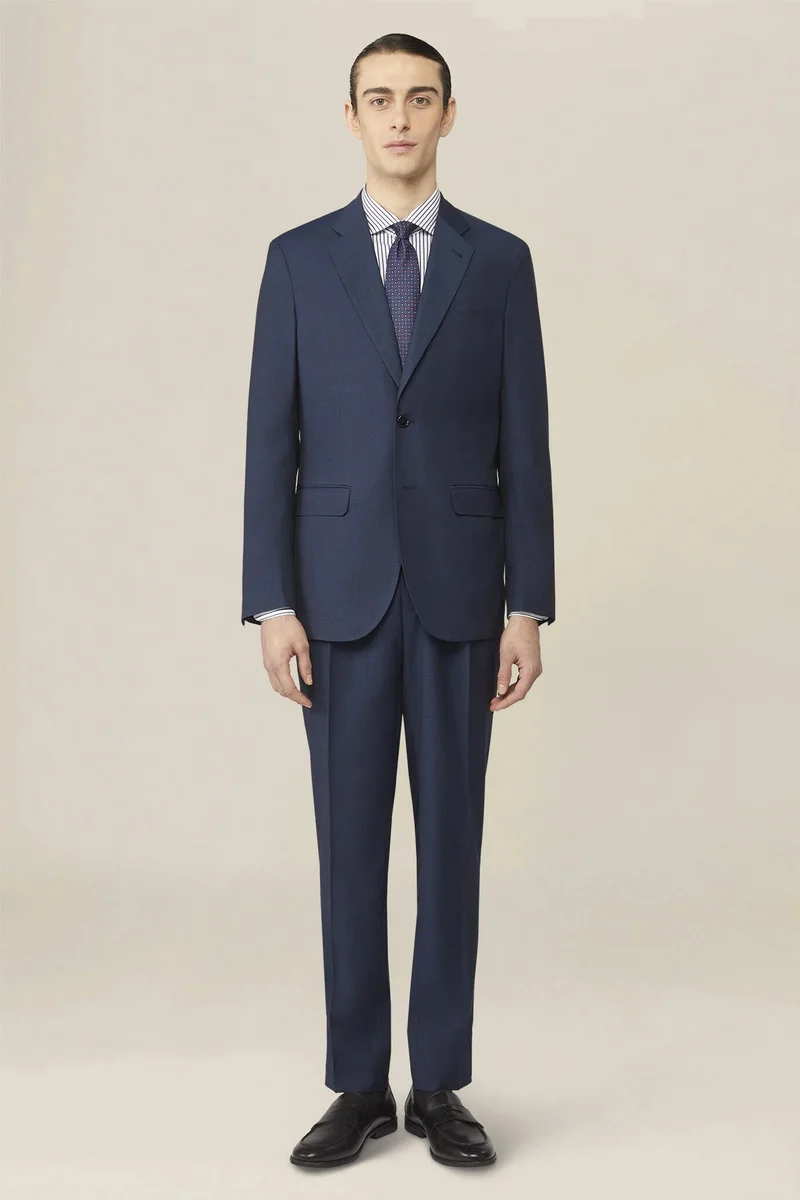 دوبل غانغر Men's single-breasted regular fit pheasant eye fabric suit - Blue