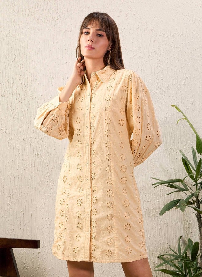 ساسافراس فستان قميص بيج مطرز للنساء - Image 2